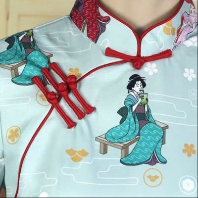 Embroidered Satin Cheongsam Button Accent Spring Summer Handmade Chinese Button